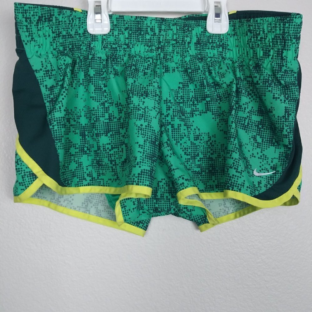 NIKE DRI-FIT Running Shorts Women's size L Green Printed - Picture 2 of 9